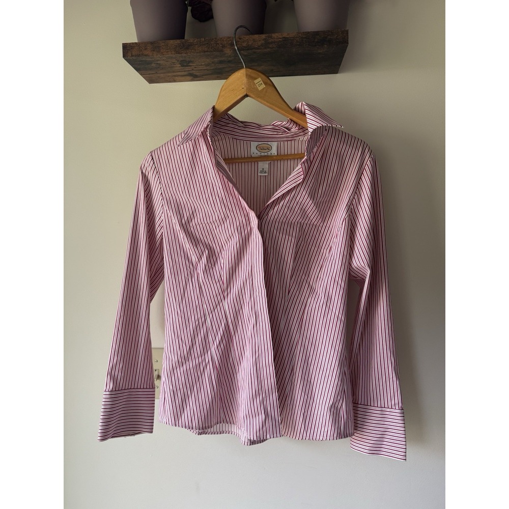 Talbots Striped Pink White Button Down Blouse Office Siren Coquette Preppy 8P